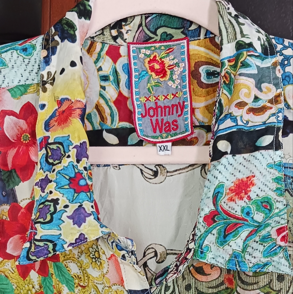 Johnny Was silk floral button-up XXL